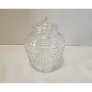 Vintage Cut Clear Glass Bee Hive Shape Jar With Lid